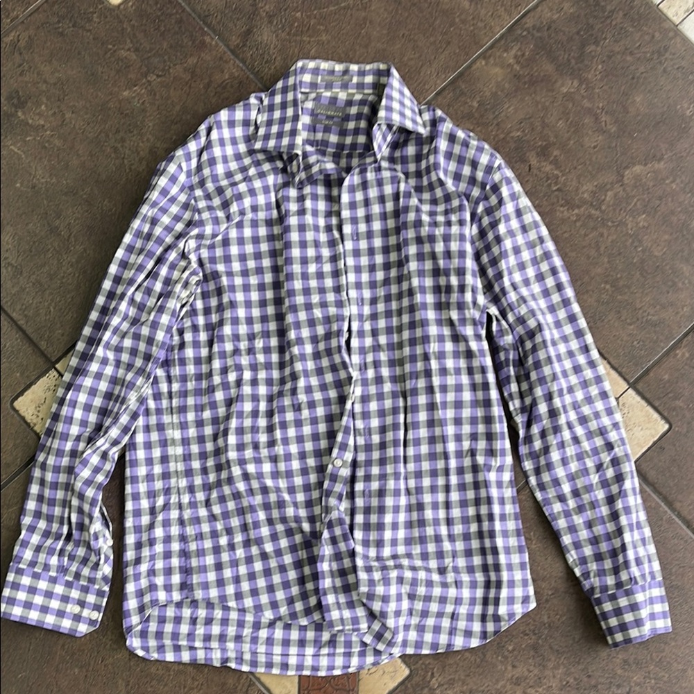 C2 by Calibrate Purple and White Casual Button Down Shirt
